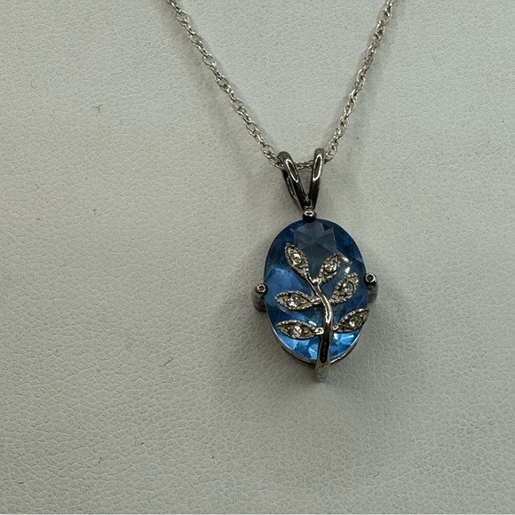 Avon Sterling silver large blue stone with botanical overlay sparkly rhinestones - Picture 5 of 12